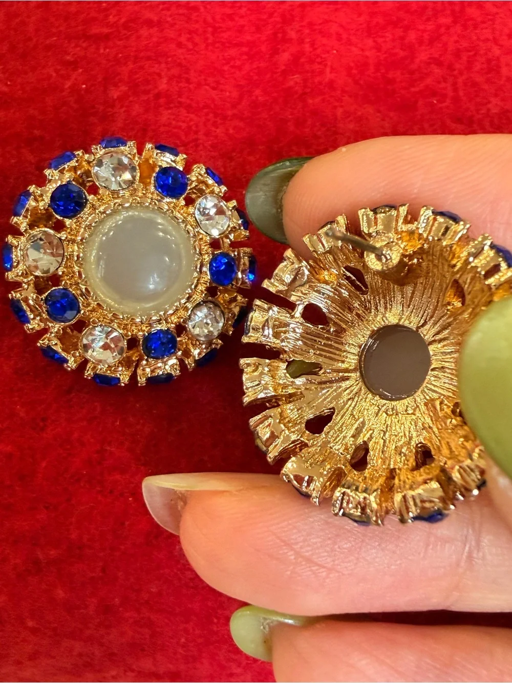 Gold-Tone Blue & Clear Crystal Round Earrings